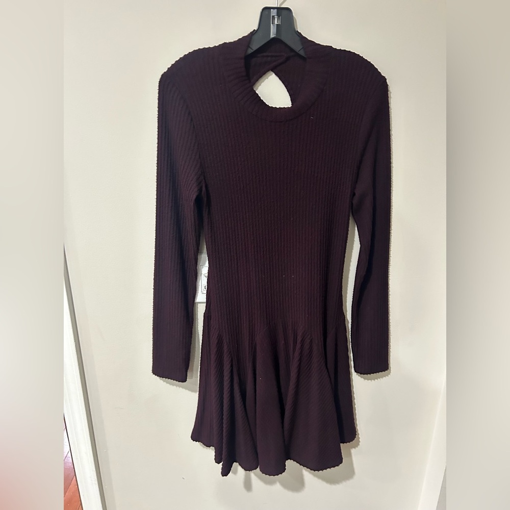Elegant Burgundy Long Sleeve Mini Dress